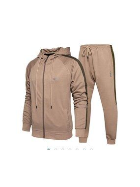 Men's 2-piece Hooded Tracksuit Zippered Jacket Joggers w/ side stripes Size S
